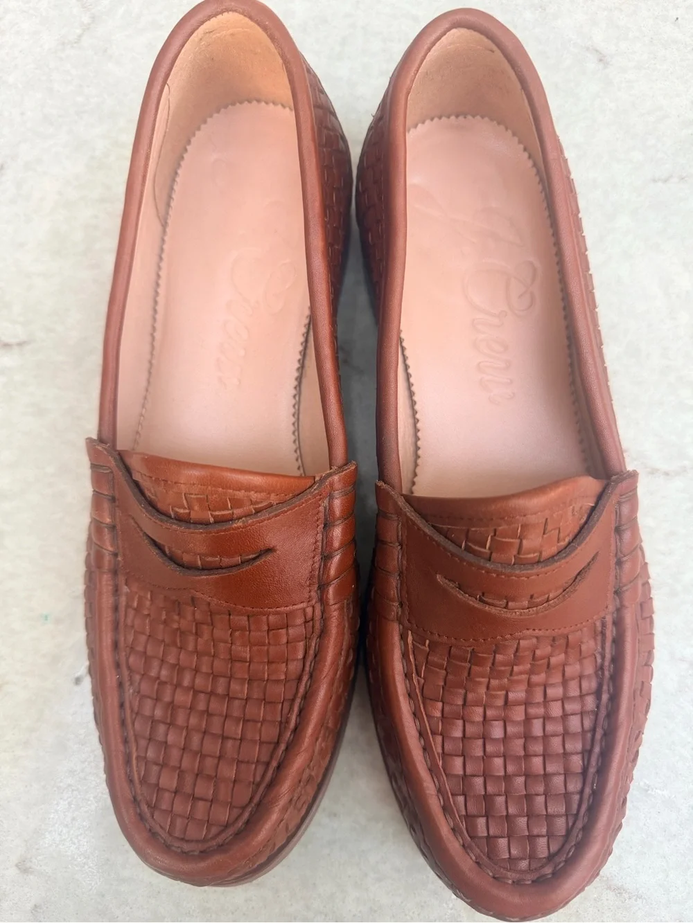 J. Crew Woven Leather Penny Loafers in Brown